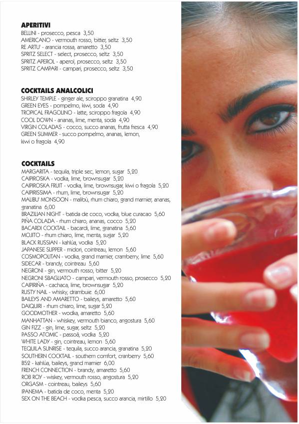 Re Artù menu web Aperitivi Liquori Cocktails
