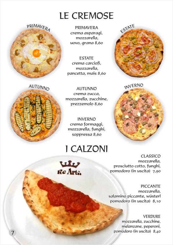 Re Artù menu web Pizze Calzoni Baguette